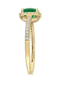 4/5 ct. t.w. Emerald and 1/5 Diamond Halo Ring 14k Yellow Gold