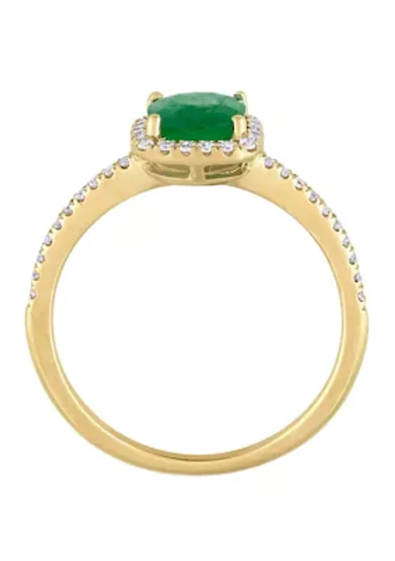 4/5 ct. t.w. Emerald and 1/5 Diamond Halo Ring 14k Yellow Gold