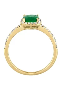 4/5 ct. t.w. Emerald and 1/5 Diamond Halo Ring 14k Yellow Gold