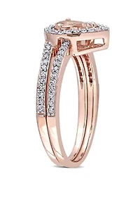 2 Piece 3/8 ct. t.w. Morganite and 1/3 Diamond Halo Interlocking Bridal Ring Set 10k Rose Gold