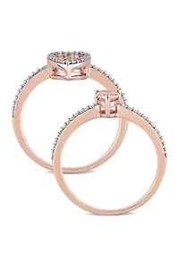 2 Piece 3/8 ct. t.w. Morganite and 1/3 Diamond Halo Interlocking Bridal Ring Set 10k Rose Gold