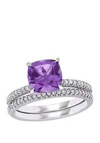 2 Piece 1.75 ct. t.w. Amethyst and 1/4 Diamond Bridal Set 14k White Gold