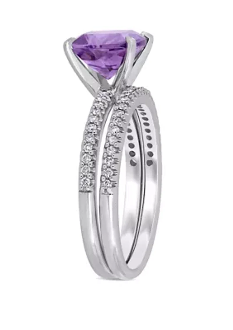 2 Piece 1.75 ct. t.w. Amethyst and 1/4 Diamond Bridal Set 14k White Gold