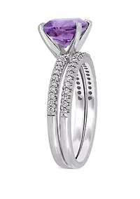 2 Piece 1.75 ct. t.w. Amethyst and 1/4 Diamond Bridal Set 14k White Gold