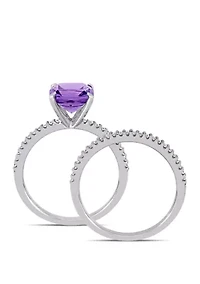 2 Piece 1.75 ct. t.w. Amethyst and 1/4 Diamond Bridal Set 14k White Gold