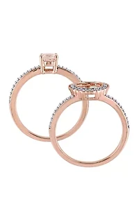 2 Piece 1/2 ct. t.w. Morganite and 1/3 Diamond Halo Interlocking Bridal Ring Set 10k Rose Gold