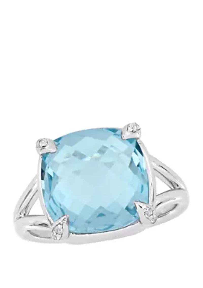 9 ct. t.w. Blue Topaz and White Split Shank Cocktail Ring Sterling Silver