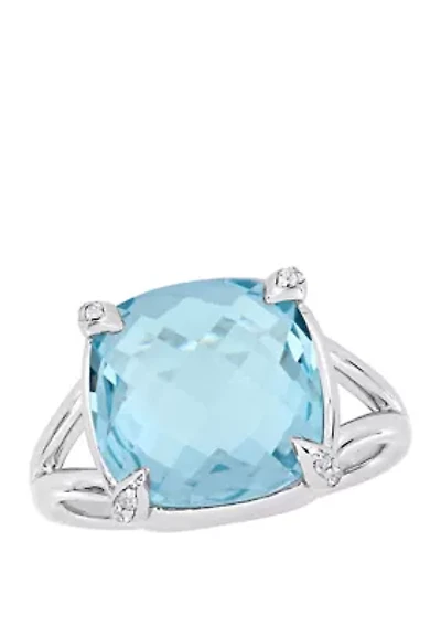 9 ct. t.w. Blue Topaz and White Split Shank Cocktail Ring Sterling Silver