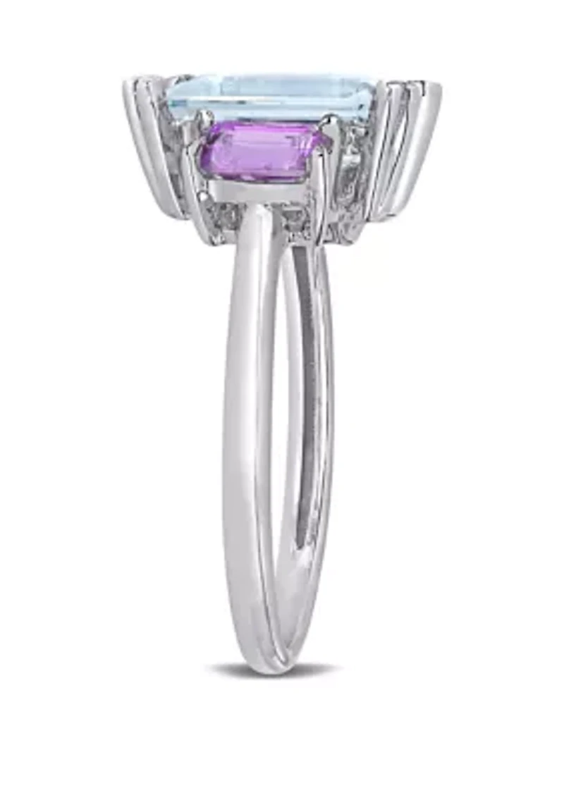 3 ct. t.w Aquamarine and 2/5 t.w. Pink Amethyst 3-Stone Ring Sterling Silver