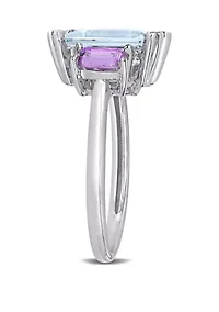 3 ct. t.w Aquamarine and 2/5 t.w. Pink Amethyst 3-Stone Ring Sterling Silver