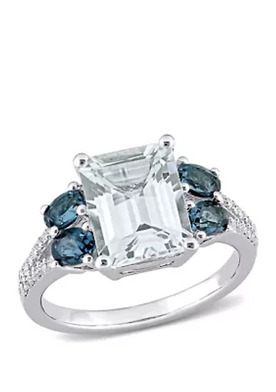 3 ct. t.w. Ice Aquamarine, 1 London-Blue Topaz, and 1/10 Diamond Ring Sterling Silver