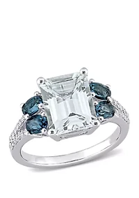 3 ct. t.w. Ice Aquamarine, 1 London-Blue Topaz, and 1/10 Diamond Ring Sterling Silver