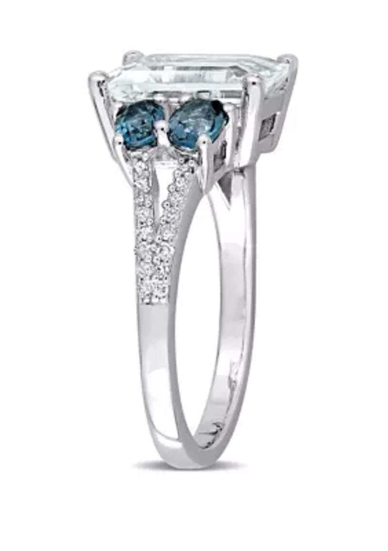 3 ct. t.w. Ice Aquamarine, 1 London-Blue Topaz, and 1/10 Diamond Ring Sterling Silver