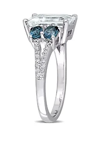 3 ct. t.w. Ice Aquamarine, 1 London-Blue Topaz, and 1/10 Diamond Ring Sterling Silver