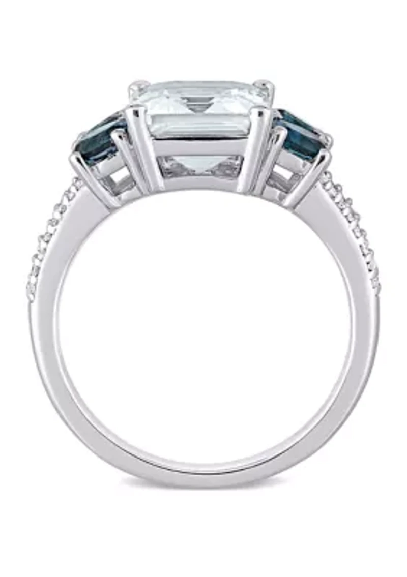 3 ct. t.w. Ice Aquamarine, 1 London-Blue Topaz, and 1/10 Diamond Ring Sterling Silver