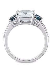3 ct. t.w. Ice Aquamarine, 1 London-Blue Topaz, and 1/10 Diamond Ring Sterling Silver