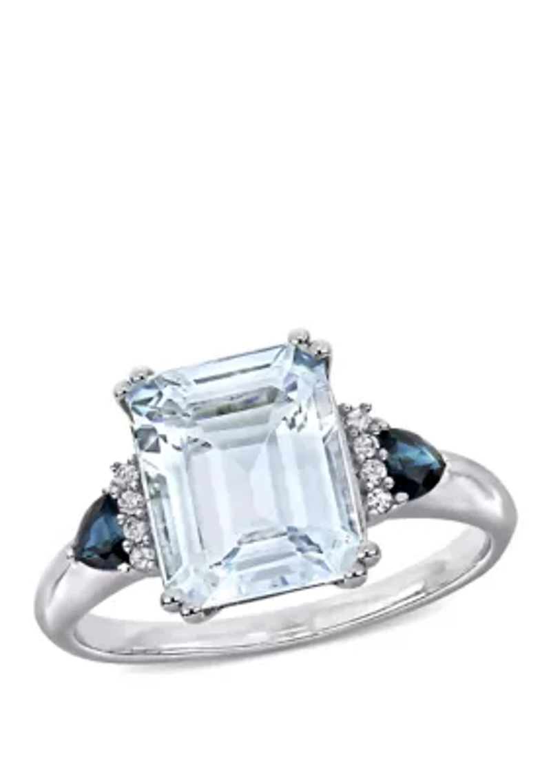 3 ct. t.w. Ice Aquamarine, 1/3 Sapphire, and 1/10 Diamond Accent 3-Stone Ring Sterling Silver