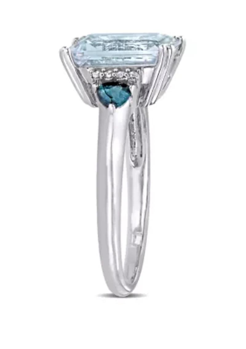 3 ct. t.w. Ice Aquamarine, 1/3 Sapphire, and 1/10 Diamond Accent 3-Stone Ring Sterling Silver