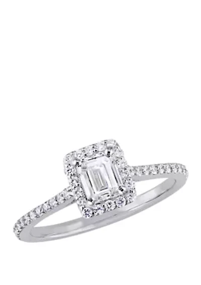 3/4 ct. t.w. Diamond Emerald-Cut Halo Engagement Ring