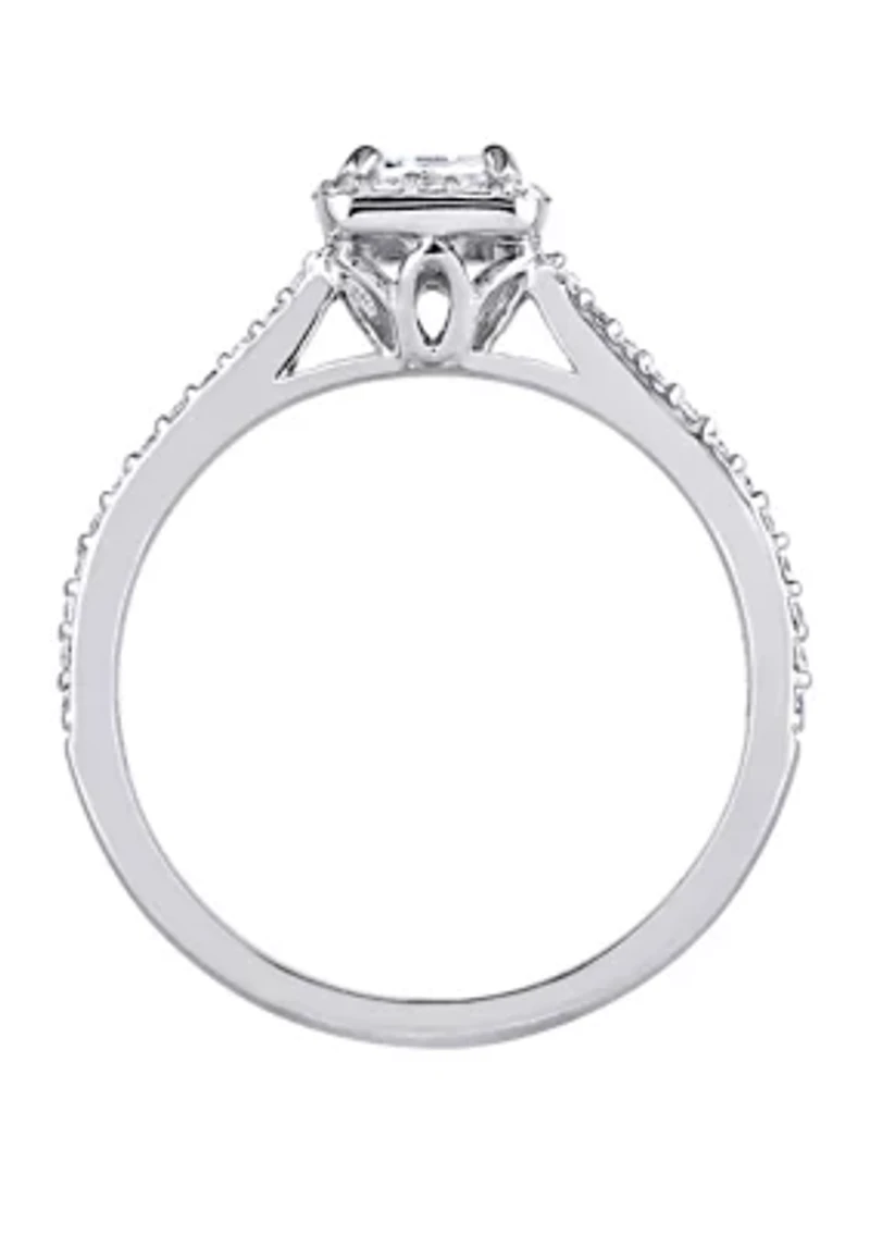 3/4 ct. t.w. Diamond Emerald-Cut Halo Engagement Ring
