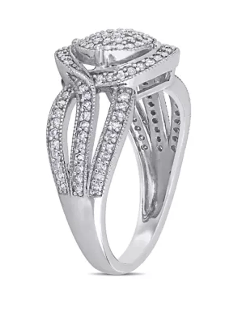 1/2 ct. t.w. Diamond Swirl Halo Triple Row Engagement Ring
