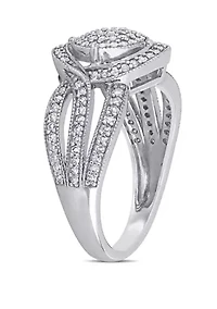 1/2 ct. t.w. Diamond Swirl Halo Triple Row Engagement Ring