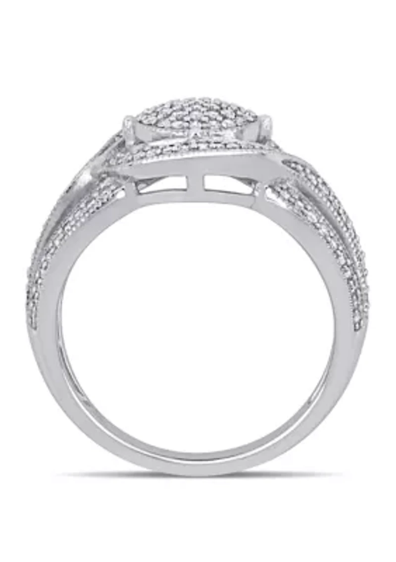 1/2 ct. t.w. Diamond Swirl Halo Triple Row Engagement Ring