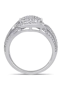 1/2 ct. t.w. Diamond Swirl Halo Triple Row Engagement Ring
