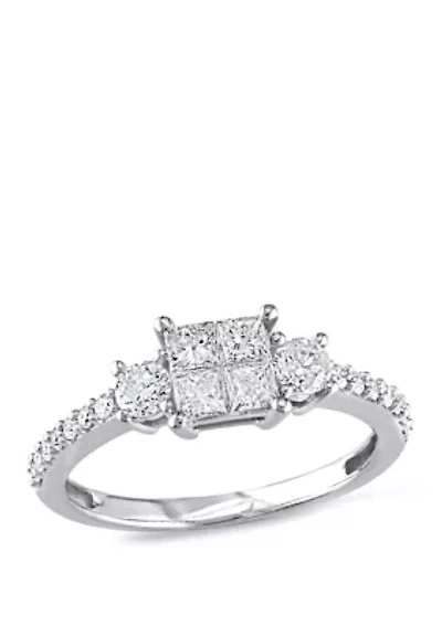 3/4 ct. t.w. Diamond Princess Cut Quad Engagement Ring 14k White Gold
