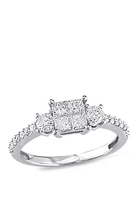 3/4 ct. t.w. Diamond Princess Cut Quad Engagement Ring 14k White Gold