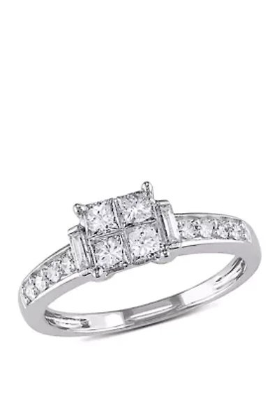 5/8 ct. t.w. Diamond Princess Cut Quad Engagement Ring 14k White Gold
