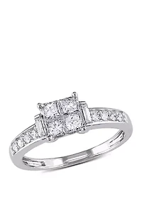5/8 ct. t.w. Diamond Princess Cut Quad Engagement Ring 14k White Gold