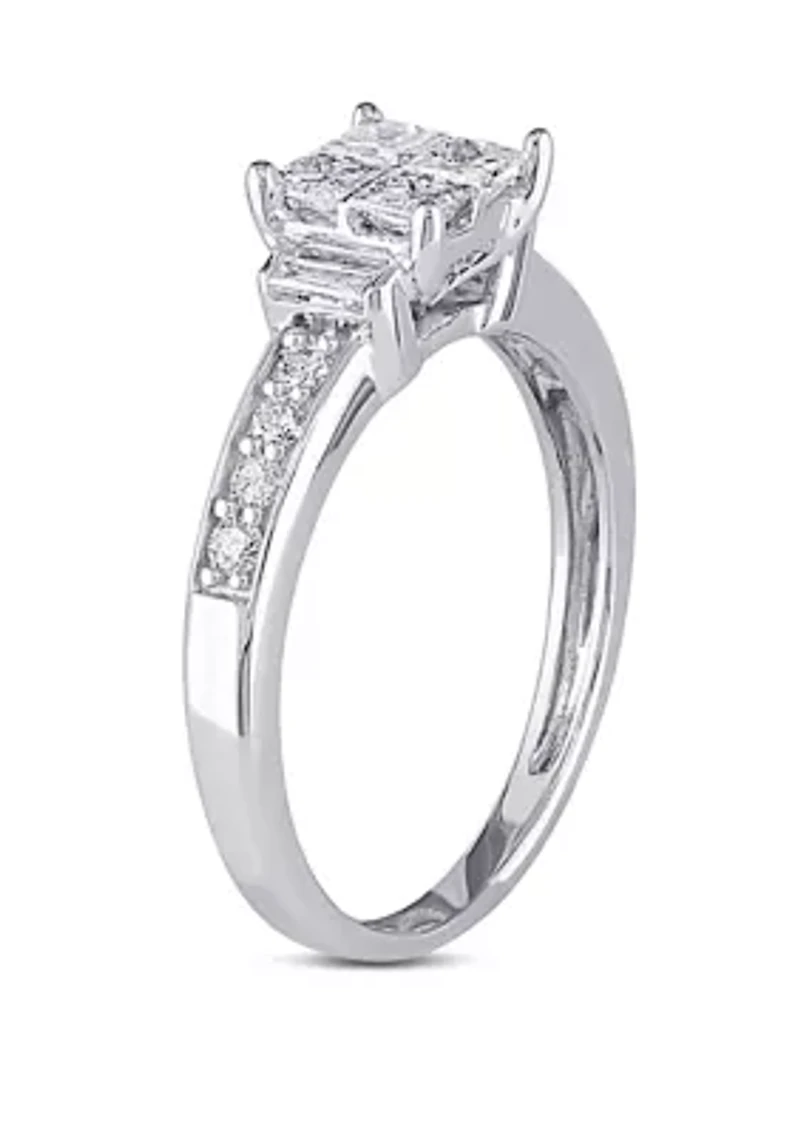5/8 ct. t.w. Diamond Princess Cut Quad Engagement Ring 14k White Gold