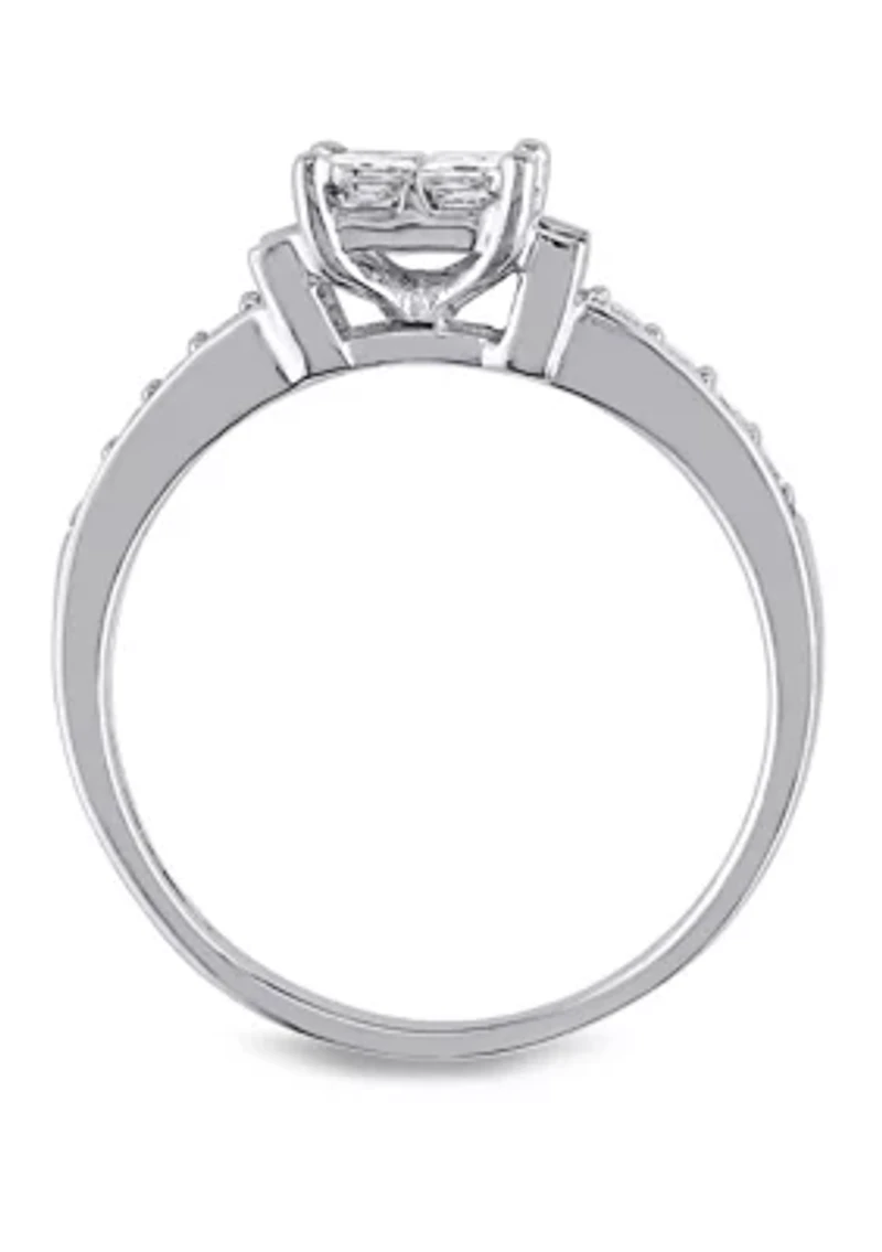 5/8 ct. t.w. Diamond Princess Cut Quad Engagement Ring 14k White Gold