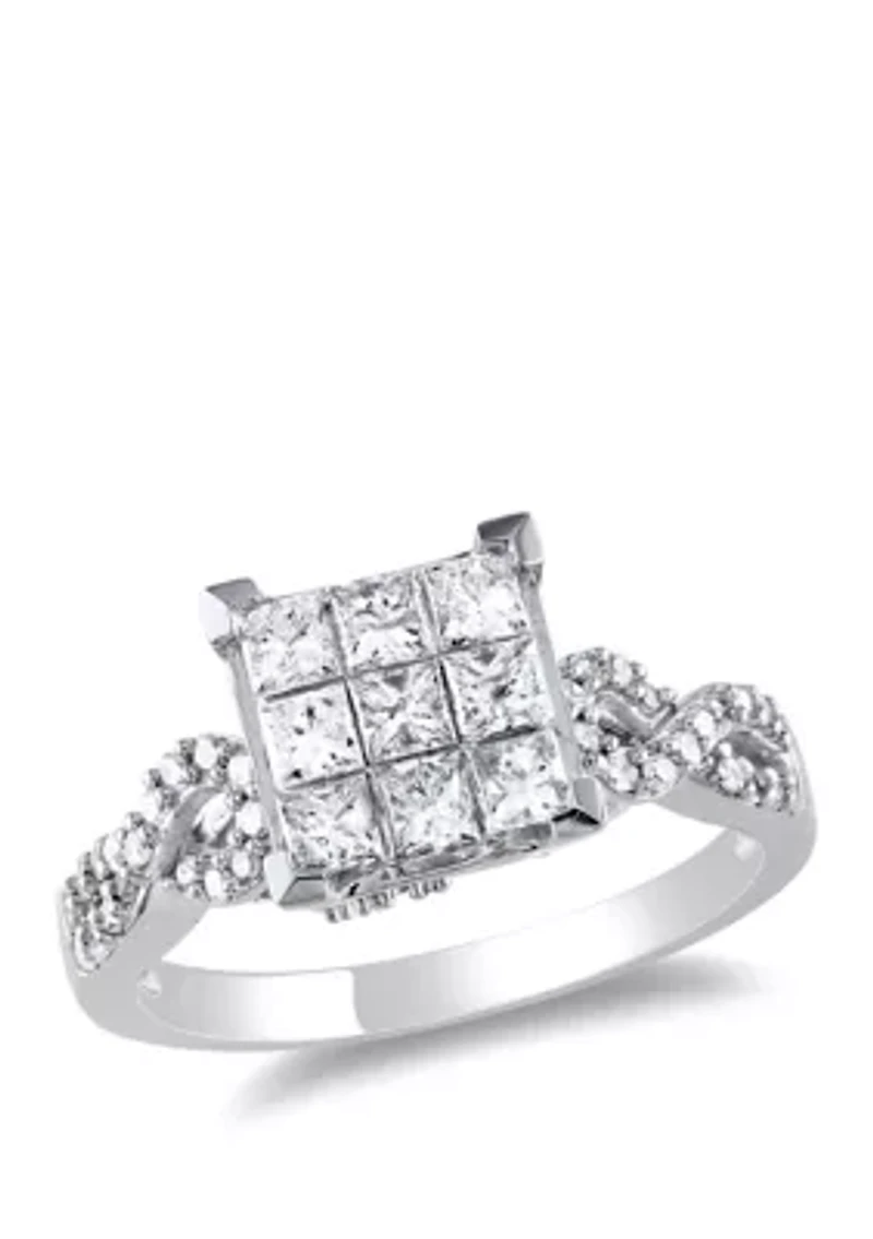 1 ct. t.w. Diamond Princess Cut Engagement Ring 10k White Gold