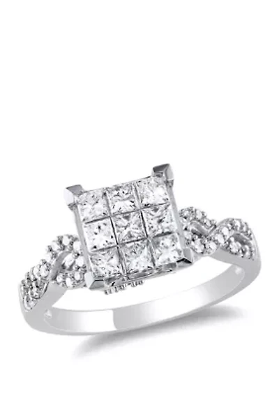 1 ct. t.w. Diamond Princess Cut Engagement Ring 10k White Gold