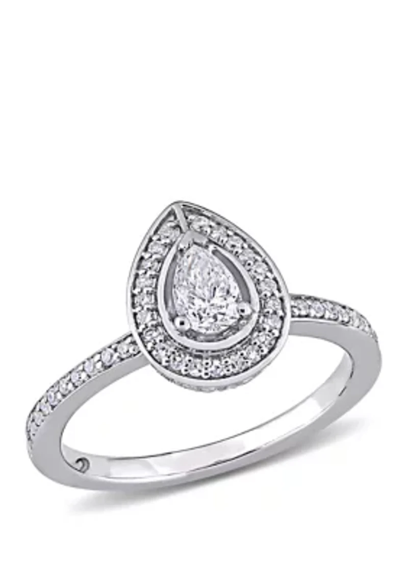 5/8 ct. t.w. Diamond Pear Cut Halo Engagement Ring 14k White Gold