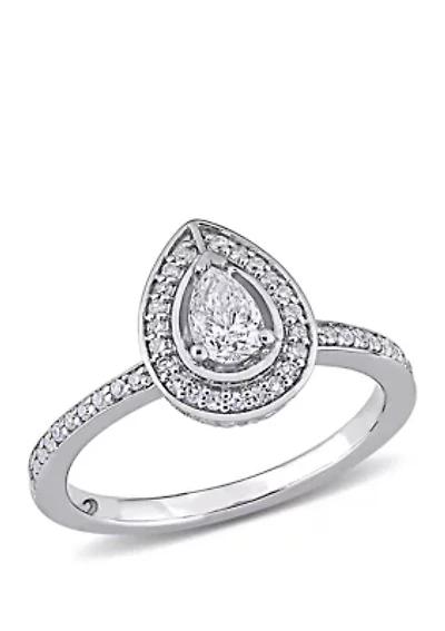 5/8 ct. t.w. Diamond Pear Cut Halo Engagement Ring 14k White Gold