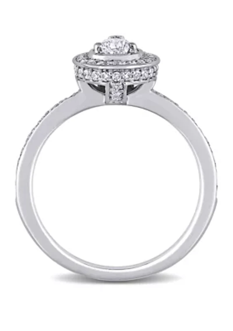 5/8 ct. t.w. Diamond Pear Cut Halo Engagement Ring 14k White Gold