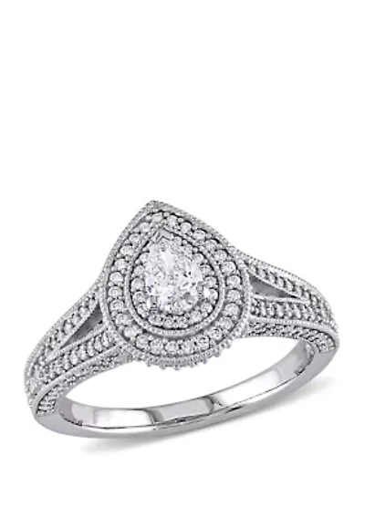 1 ct. t.w. Diamond Pear Raised Split Shank Halo Engagement Ring 14k White Gold