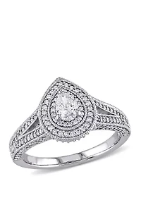 1 ct. t.w. Diamond Pear Raised Split Shank Halo Engagement Ring 14k White Gold