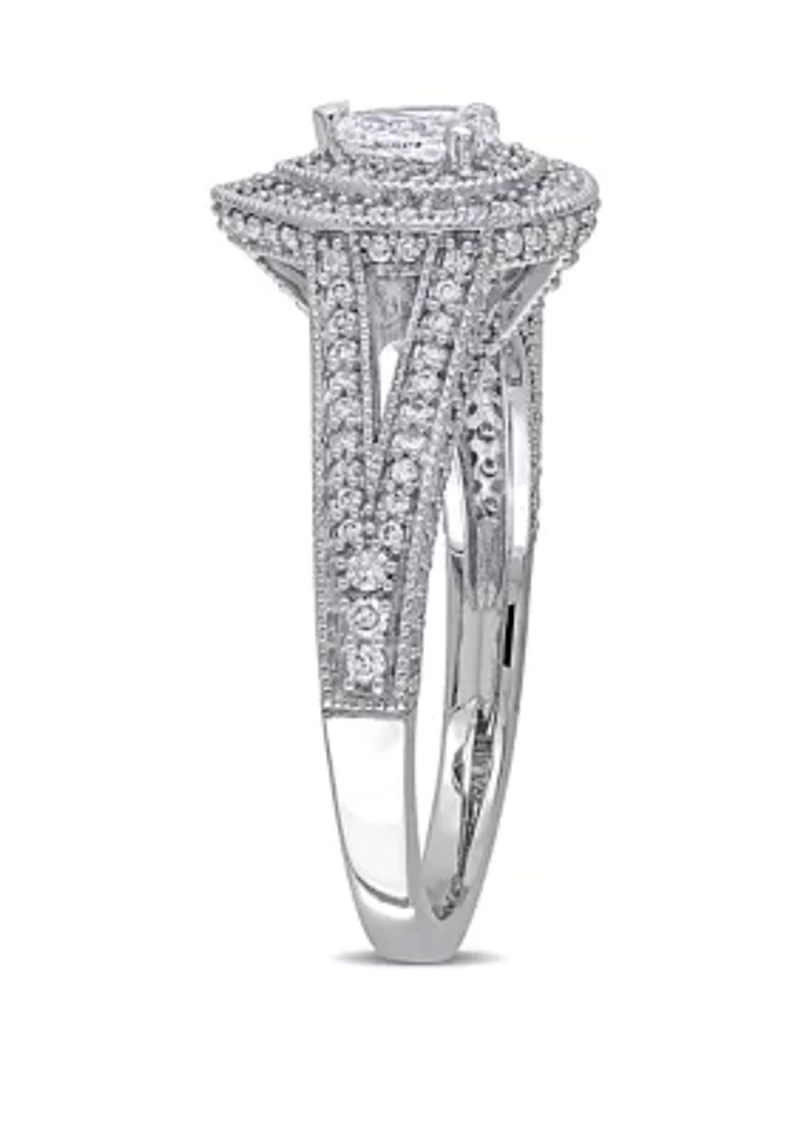 1 ct. t.w. Diamond Pear Raised Split Shank Halo Engagement Ring 14k White Gold