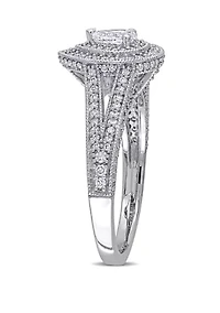 1 ct. t.w. Diamond Pear Raised Split Shank Halo Engagement Ring 14k White Gold