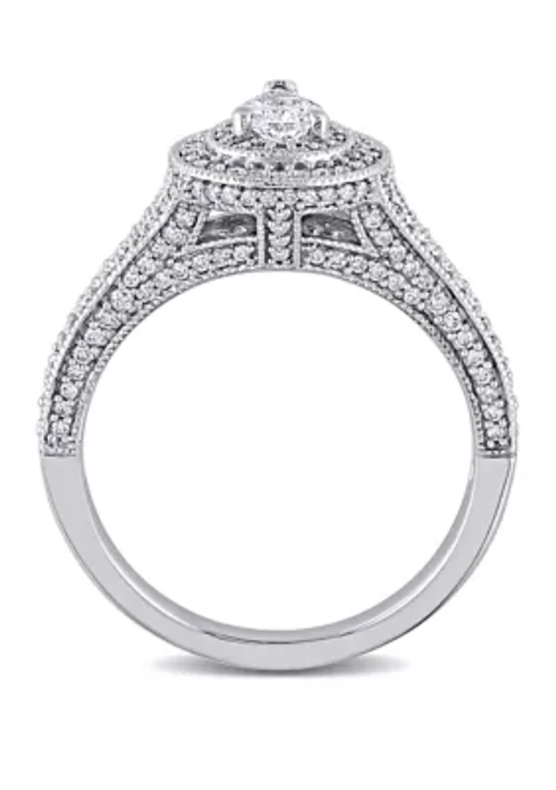 1 ct. t.w. Diamond Pear Raised Split Shank Halo Engagement Ring 14k White Gold