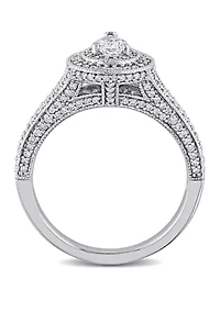 1 ct. t.w. Diamond Pear Raised Split Shank Halo Engagement Ring 14k White Gold