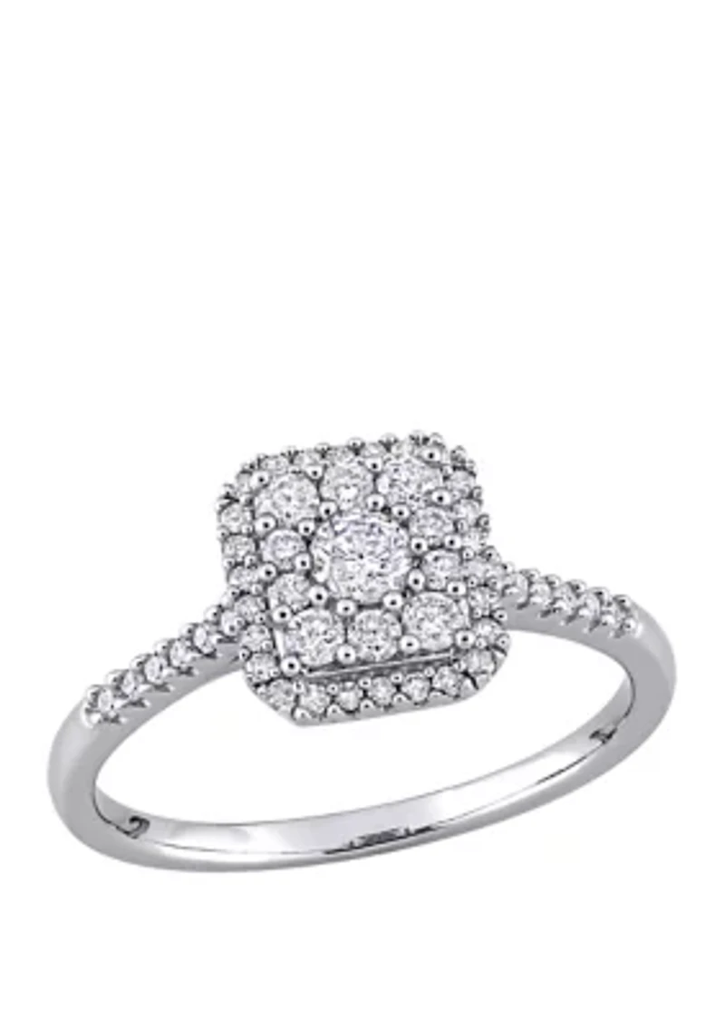 1/2 ct. t.w. Diamond Composite Square Shape Halo Engagement Ring 10k White Gold
