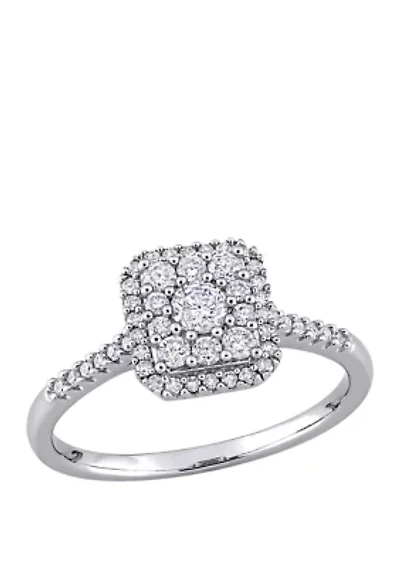 1/2 ct. t.w. Diamond Composite Square Shape Halo Engagement Ring 10k White Gold