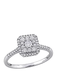 1/2 ct. t.w. Diamond Composite Square Shape Halo Engagement Ring 10k White Gold