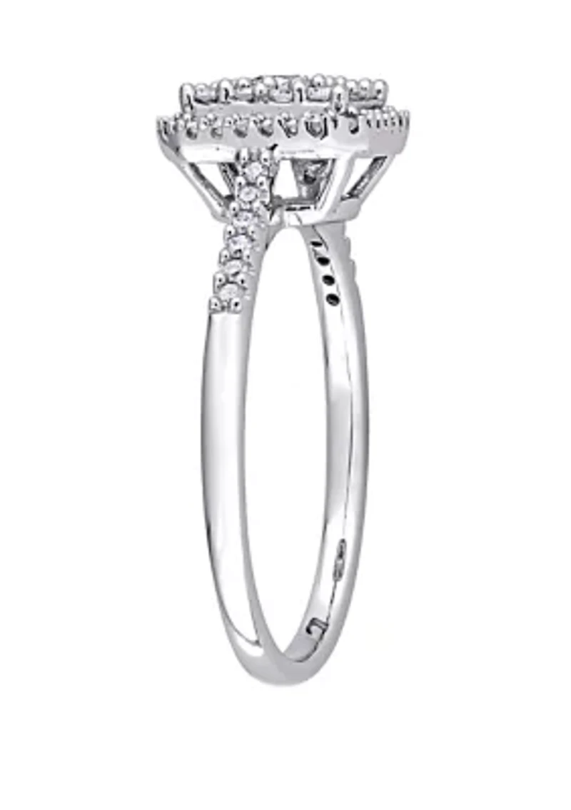 1/2 ct. t.w. Diamond Composite Square Shape Halo Engagement Ring 10k White Gold