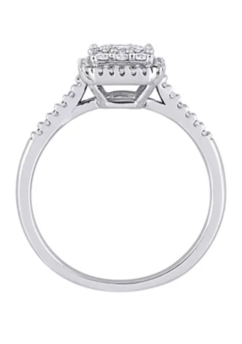 1/2 ct. t.w. Diamond Composite Square Shape Halo Engagement Ring 10k White Gold